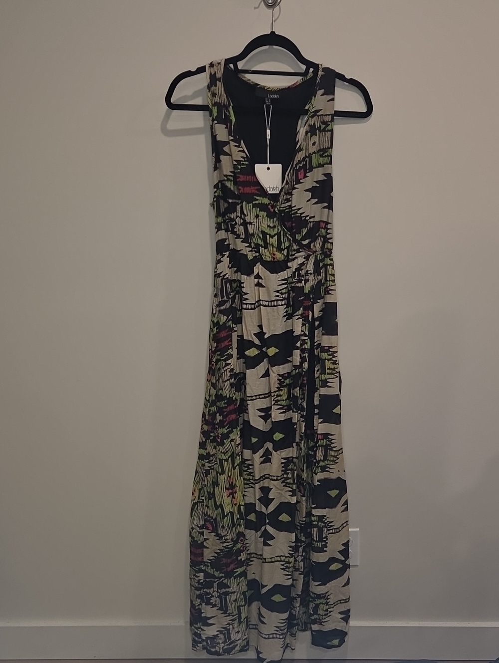 NWT Ladakh Sleeveless Printed Maxi Dress in Beige, Black, Green and Pink